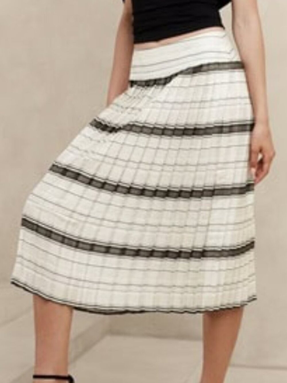Banana Republic Factory Green Stripe Pleated Midi Skirt Size 10